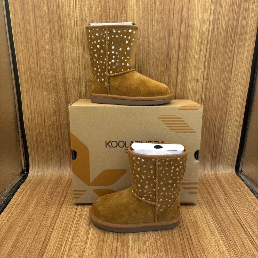 Koolaburra by UGG Short Stars Boots Toddler 8 Chestnut Metallic Star Suede NEW